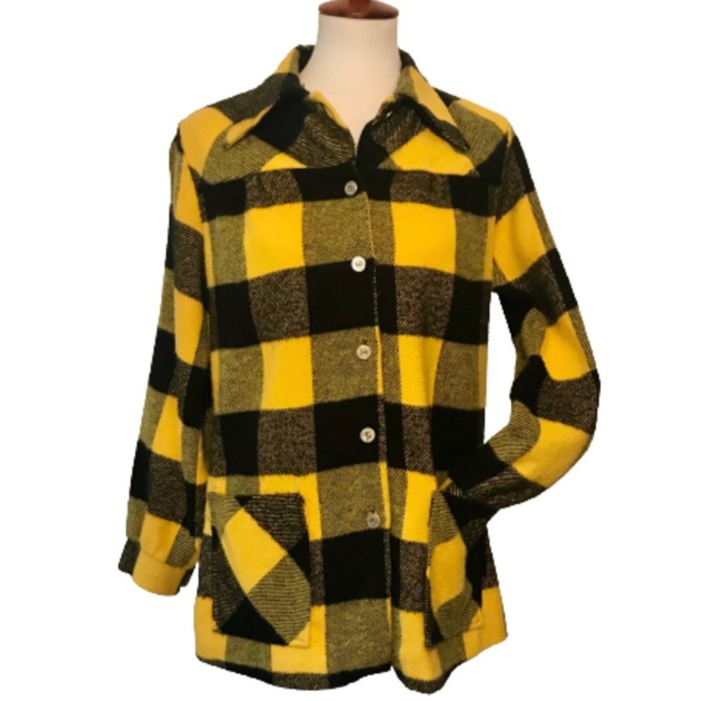 Vintage Wool Plaid Shacket Yellow Black Union Made L